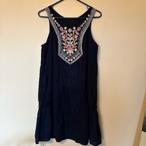 Maeve Navy Dress with Colorful Embroidery